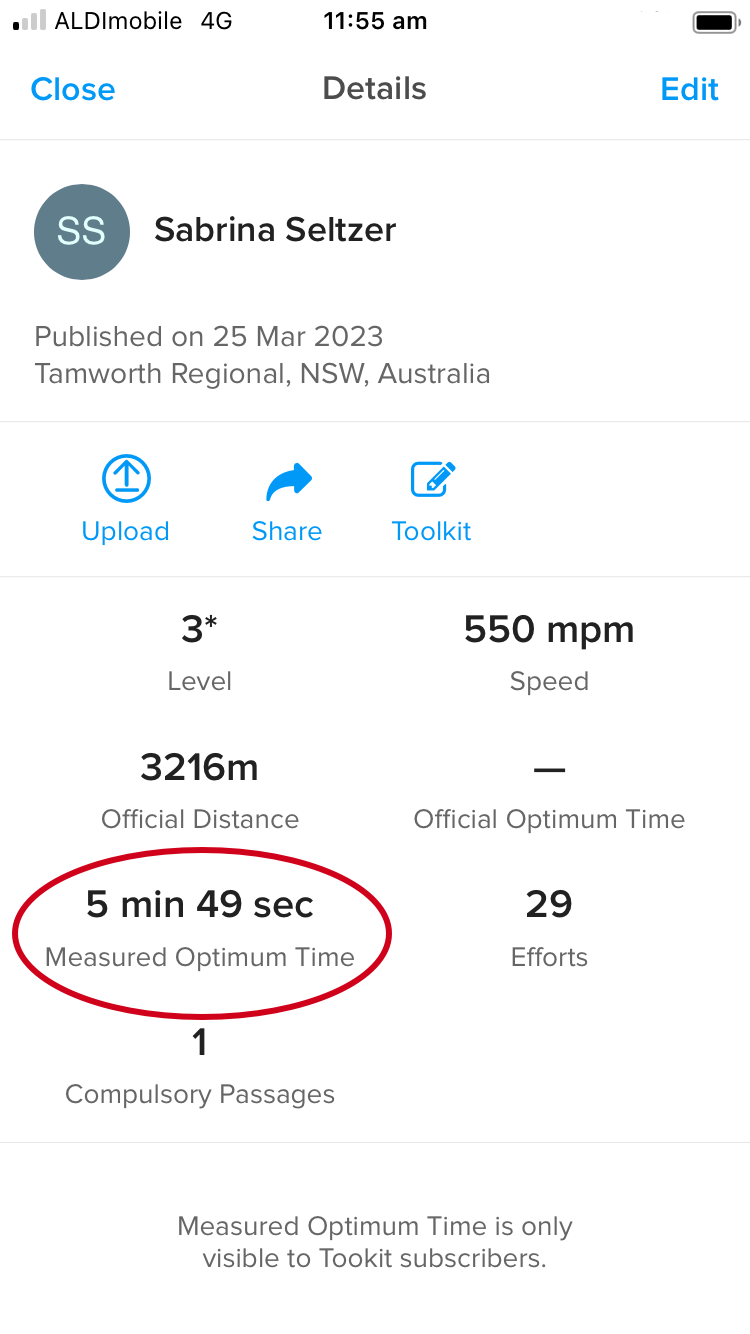 measured optimum time in info